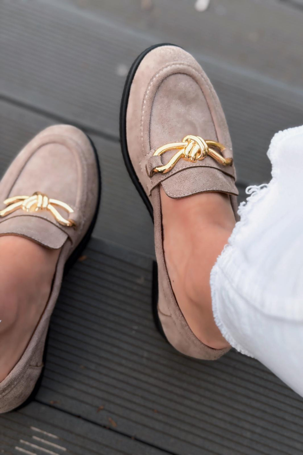 Norel Taupe Suede Bow Detail Women's Loafers