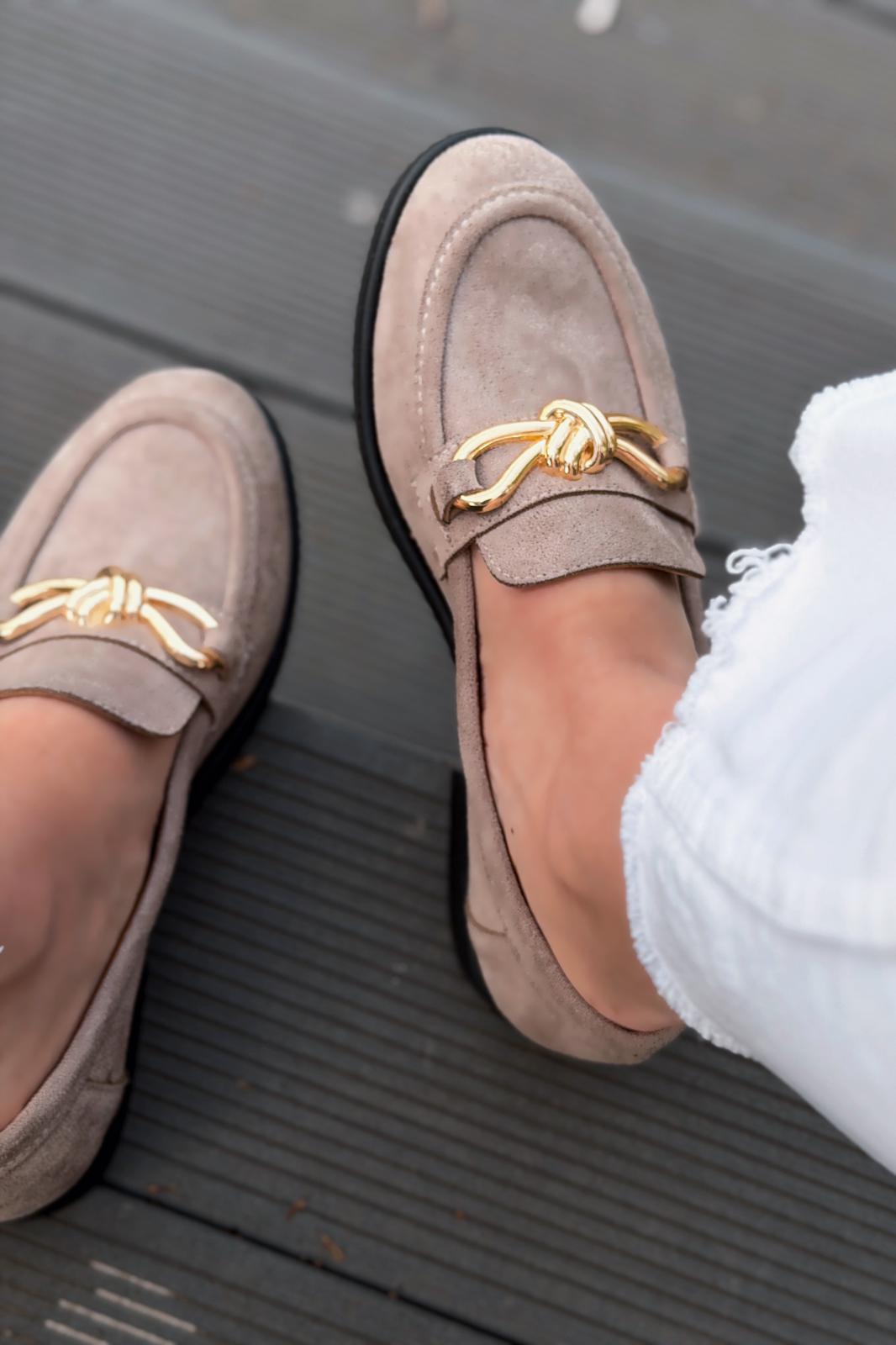 Norel Taupe Suede Bow Detail Women's Loafers