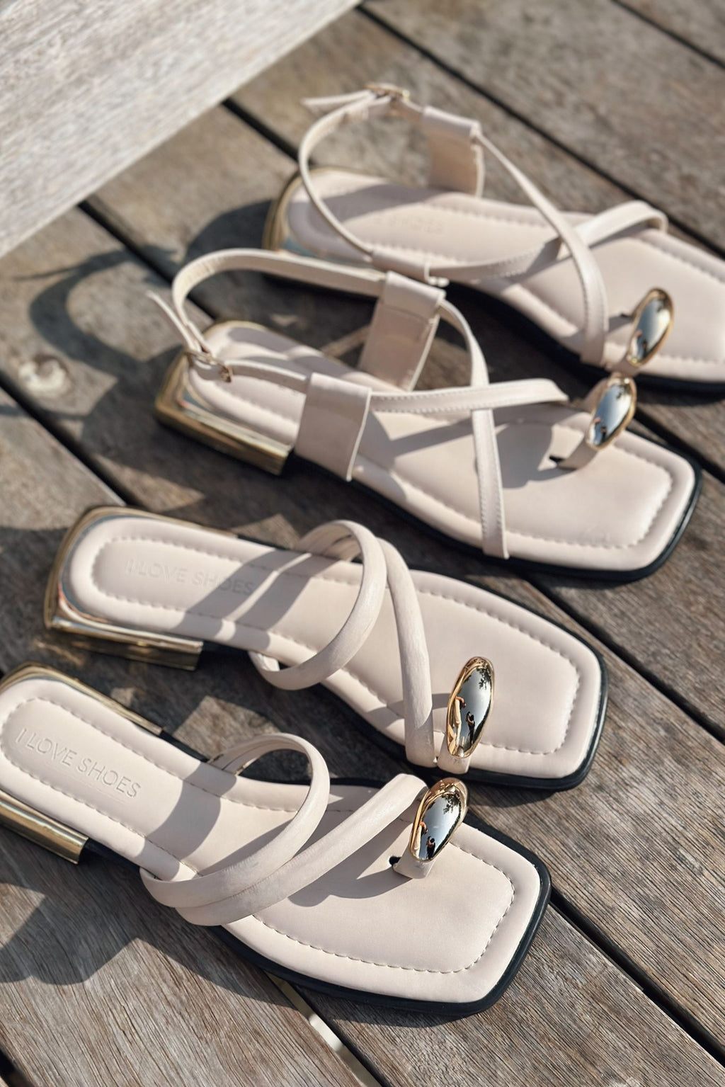 Sewons Beige Faux Leather Buckle Detail Women's Sandals