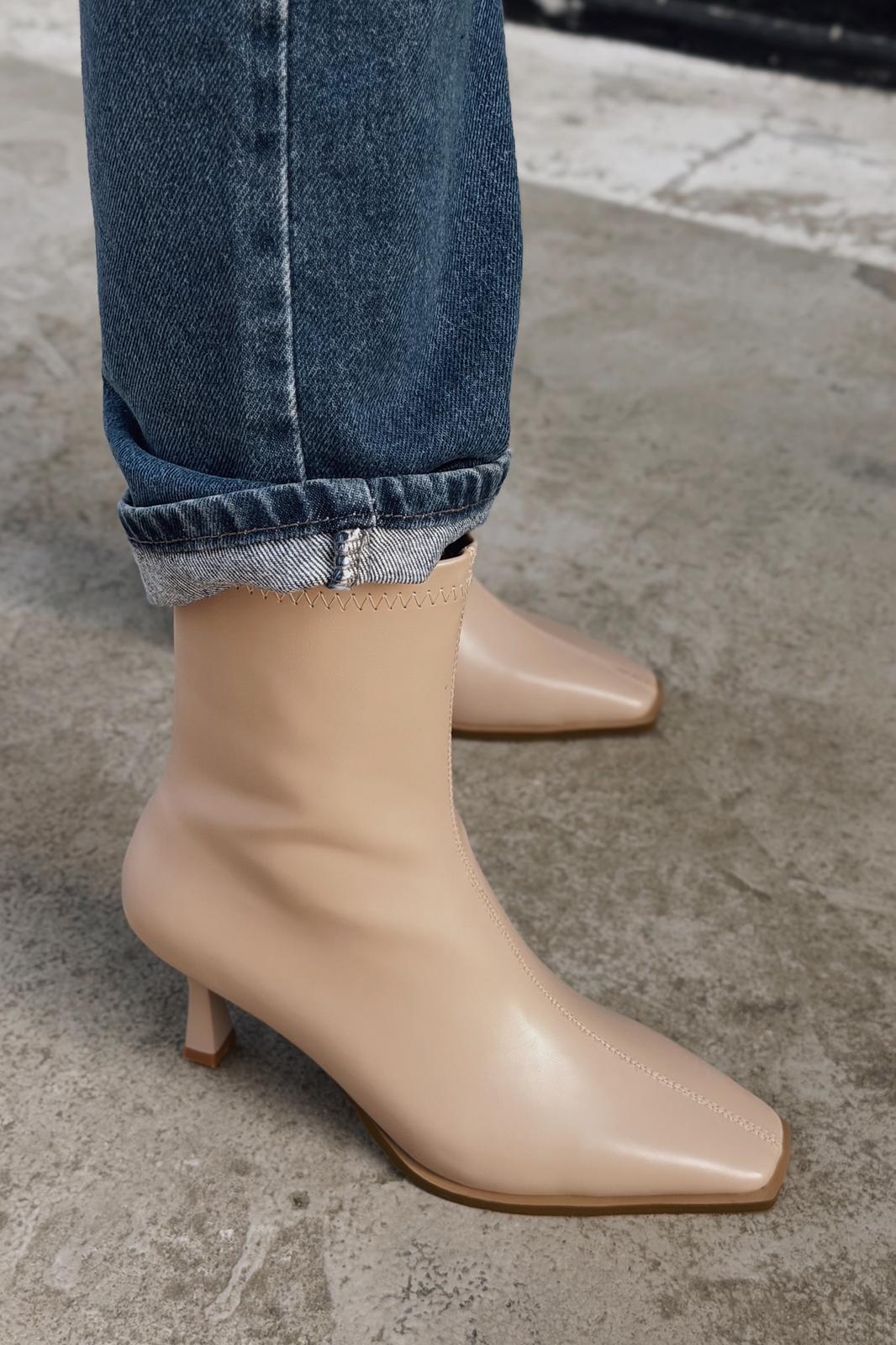 Alderie Beige Faux Leather Women's Pumps Boots