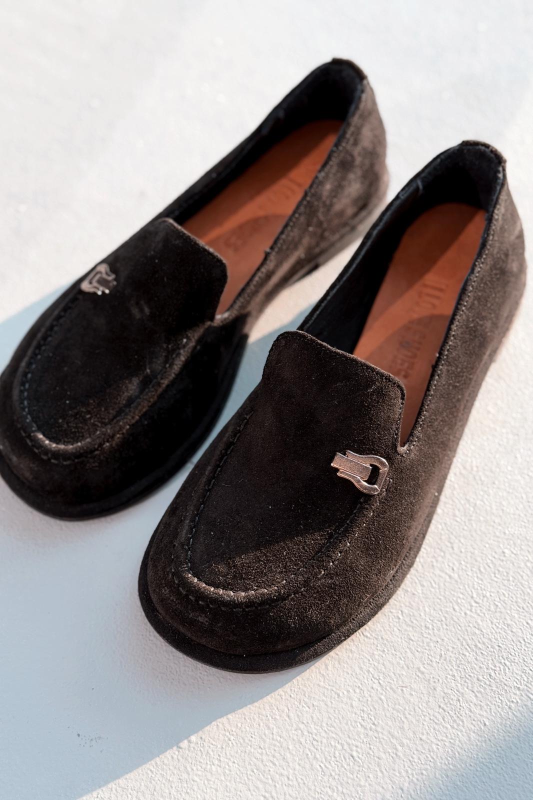 Rasen Black Genuine Suede Women's Loafers