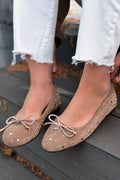 Vessa Taupe Genuine Suede Studded Women's Flats
