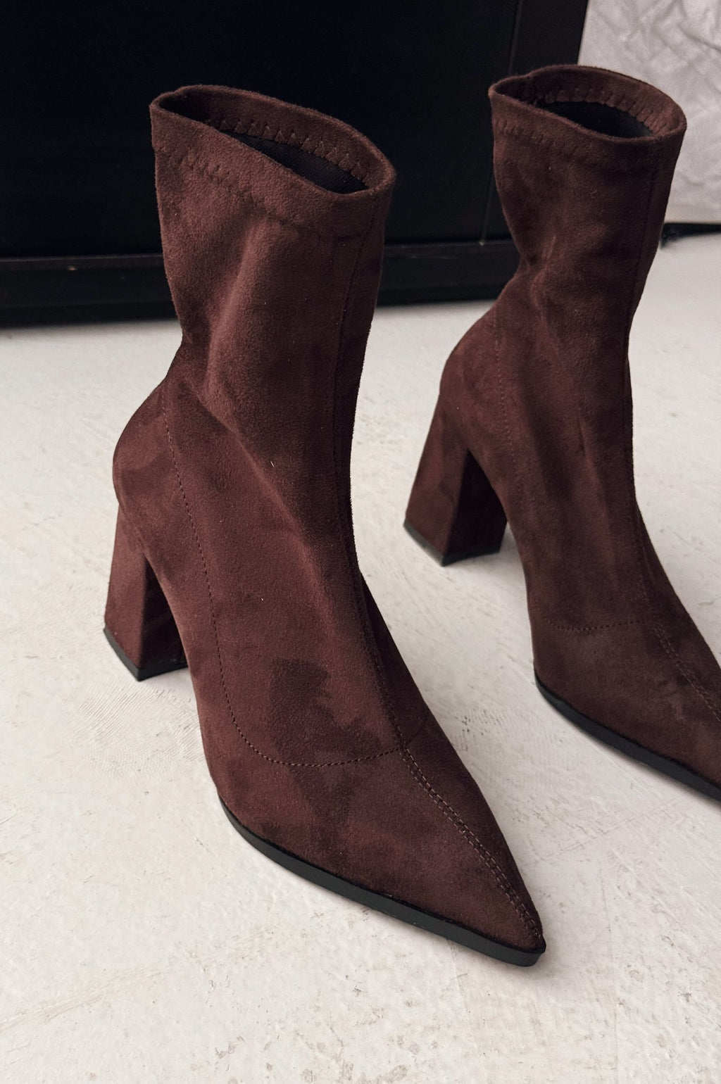 Ardews Suede Pumps Sock Boots Dark Brown