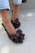 Velune Dark Brown Bow Satin Women's Stilettos