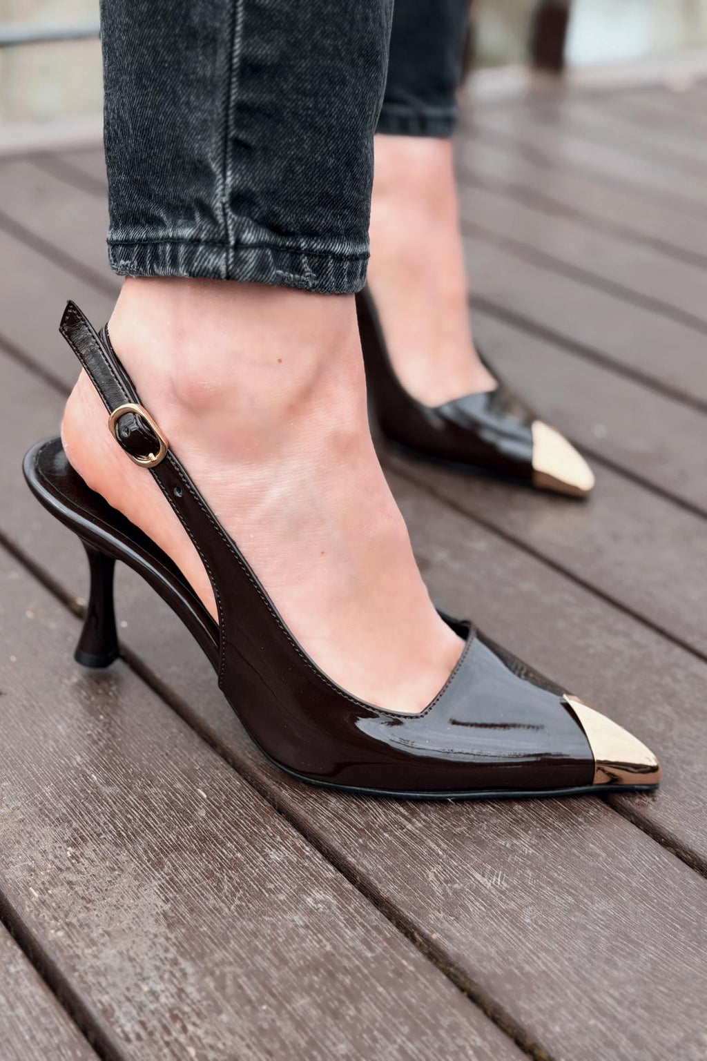 Caligo Light Brown Patent Faux Leather Women's Stilettos