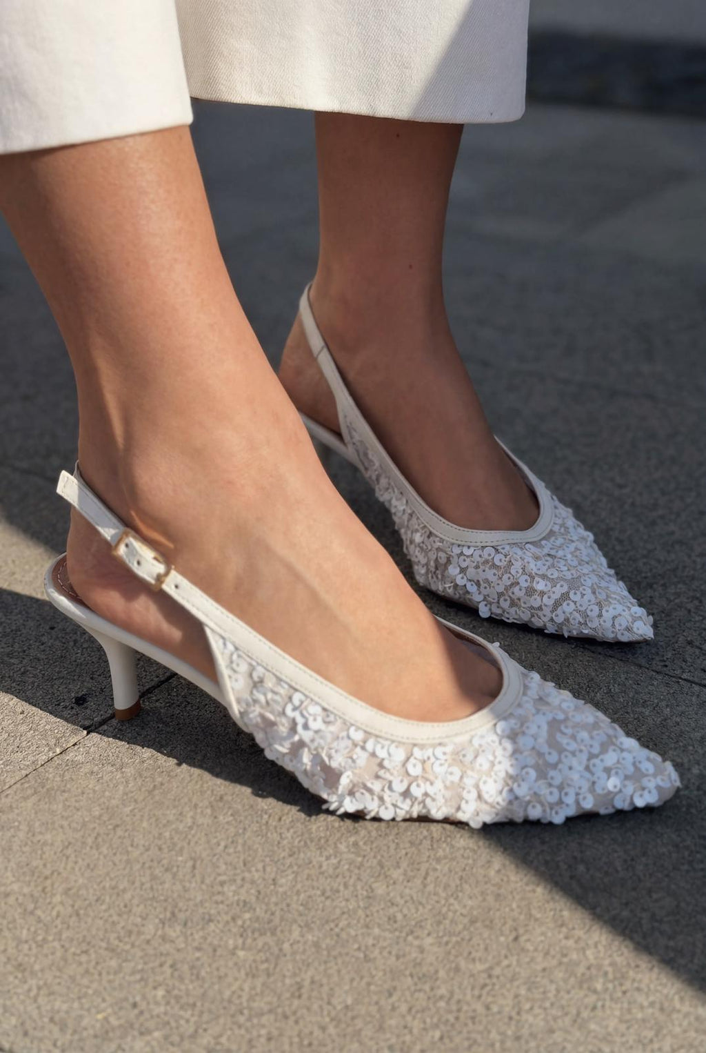 Selorine White Sequin Women's Stilettos