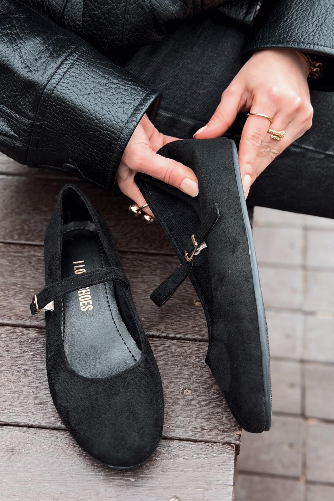 Tenris Black Suede Women's Wedge Heel Flats