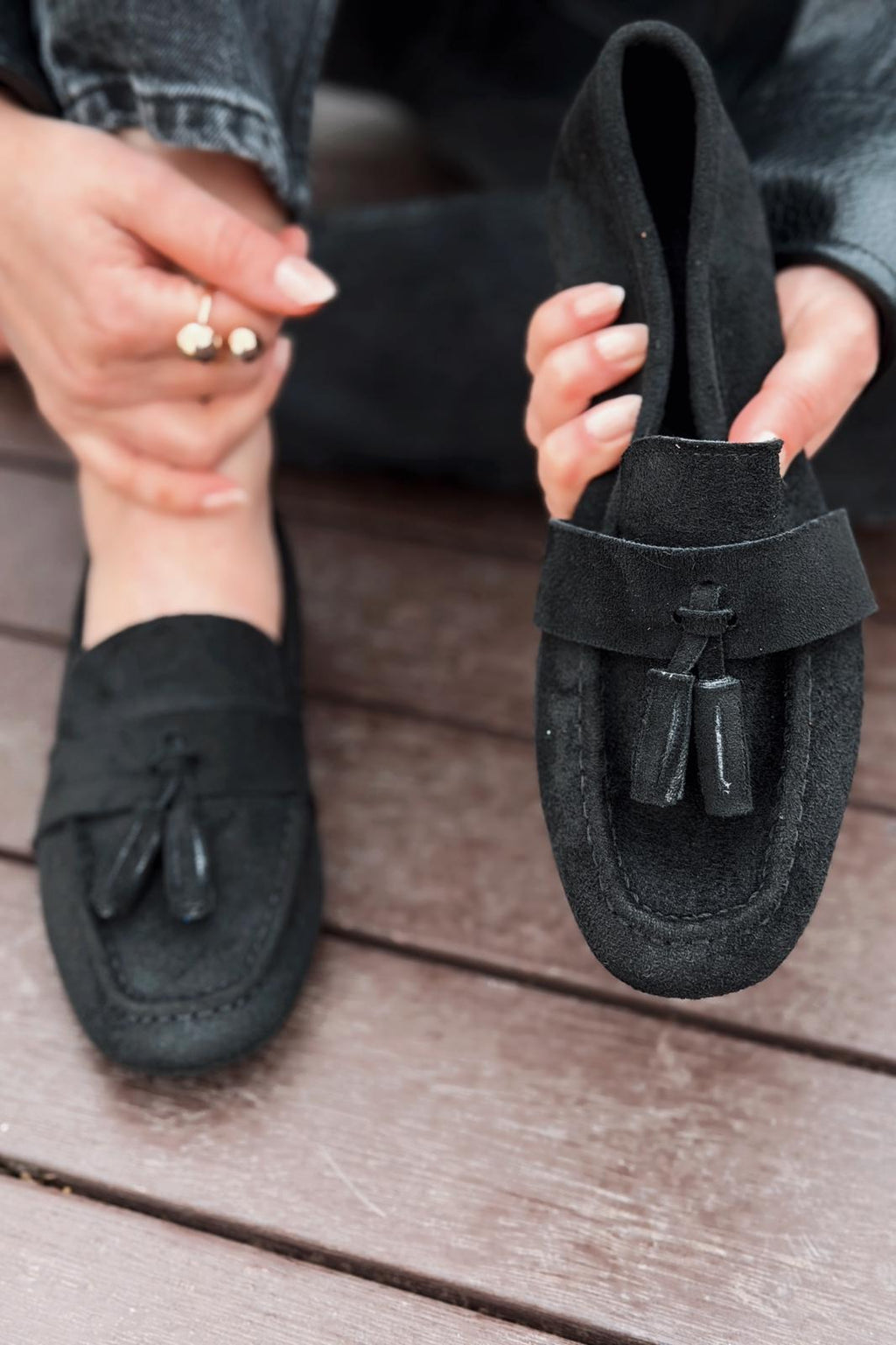 Olena Black Suede Women's Loafers