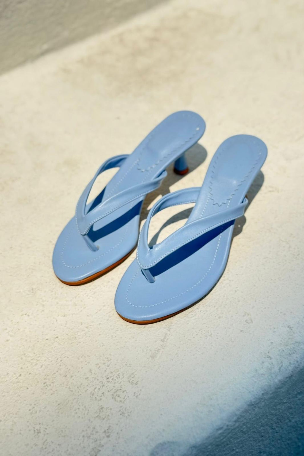 Ponya Baby Blue Faux Leather Toe-Post Pumps