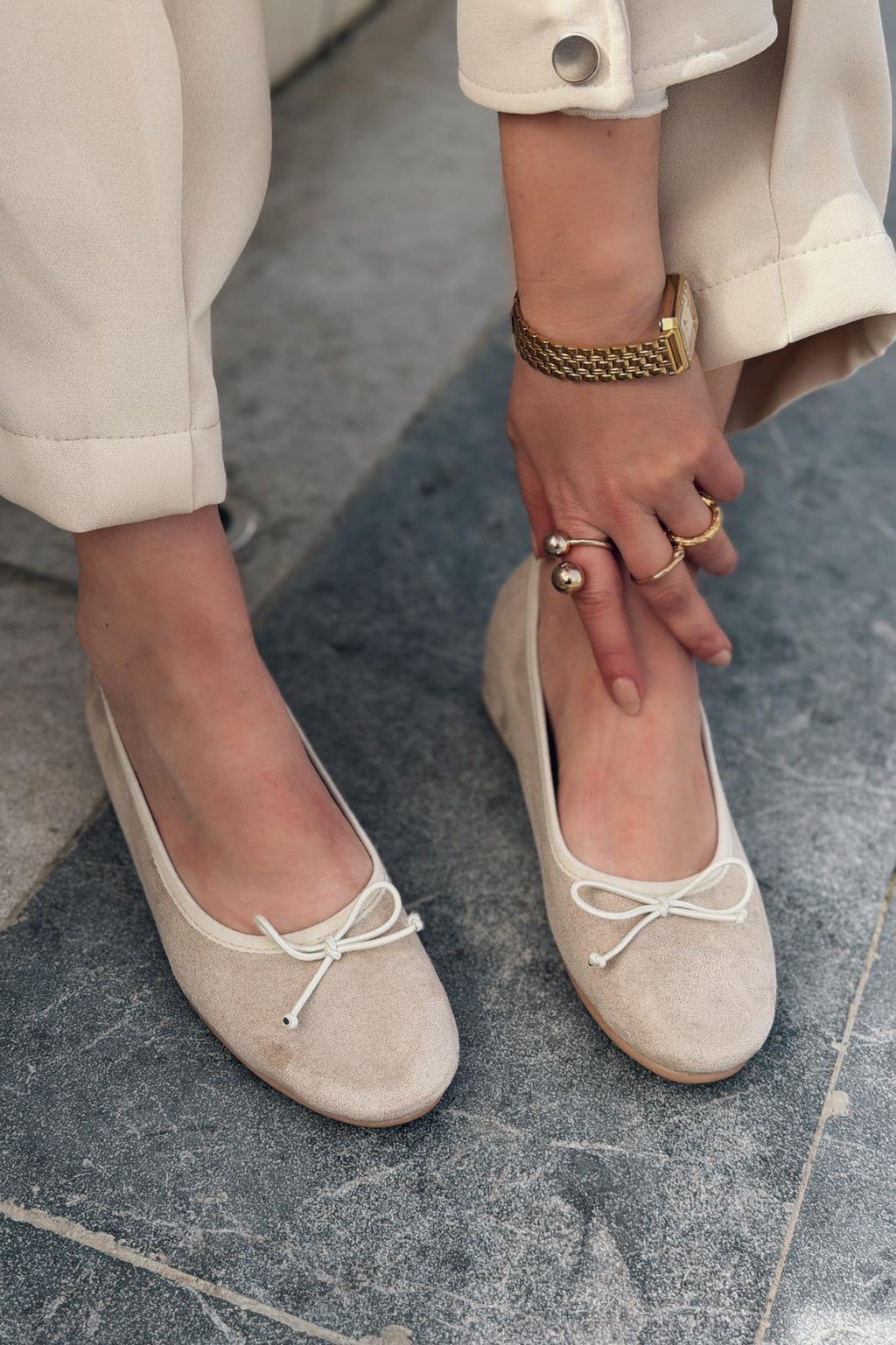 Stellor Beige Suede Women's Wedge Heel Flats