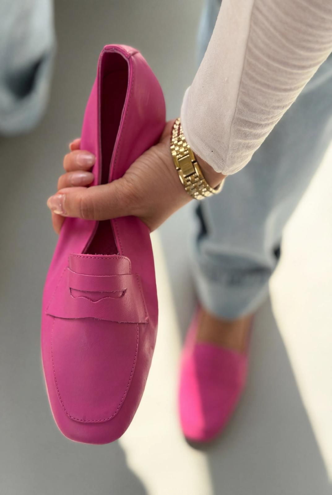 Melniel Fuchsia Genuine Leather Women's Loafers