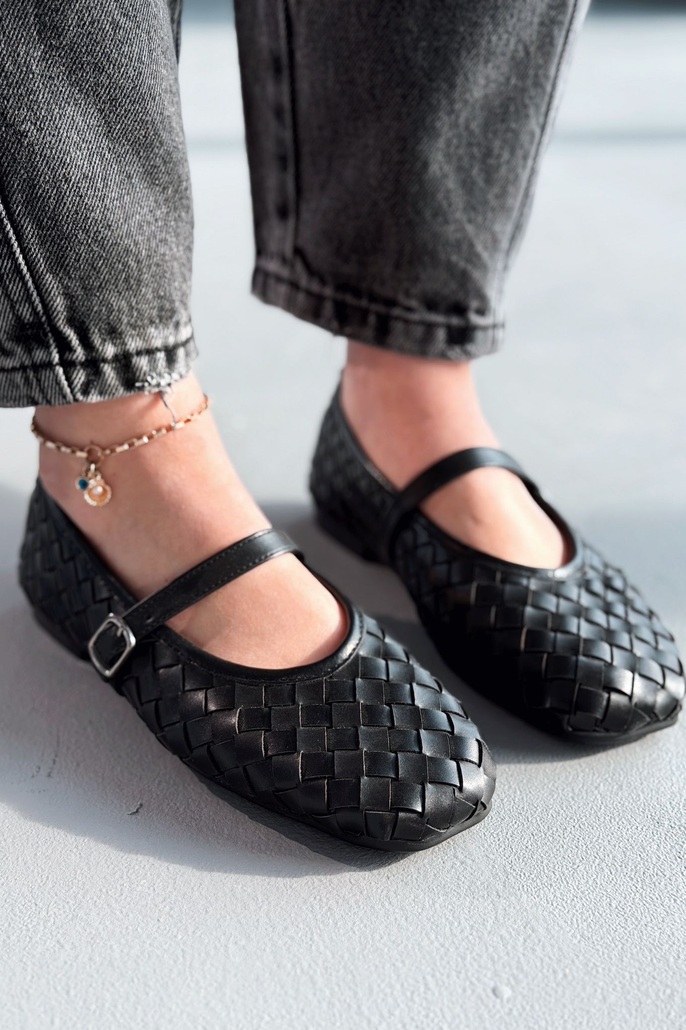 Roselle Black Faux Leather Women's Flats
