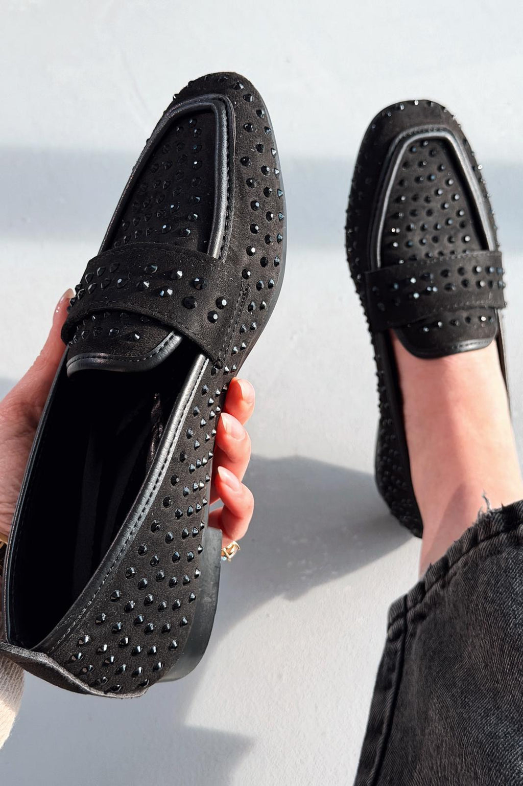 Talori Black Suede Black Embellished Women's Loafers