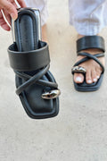 Trons Platinum Faux Leather Buckle Detail Women's Slides