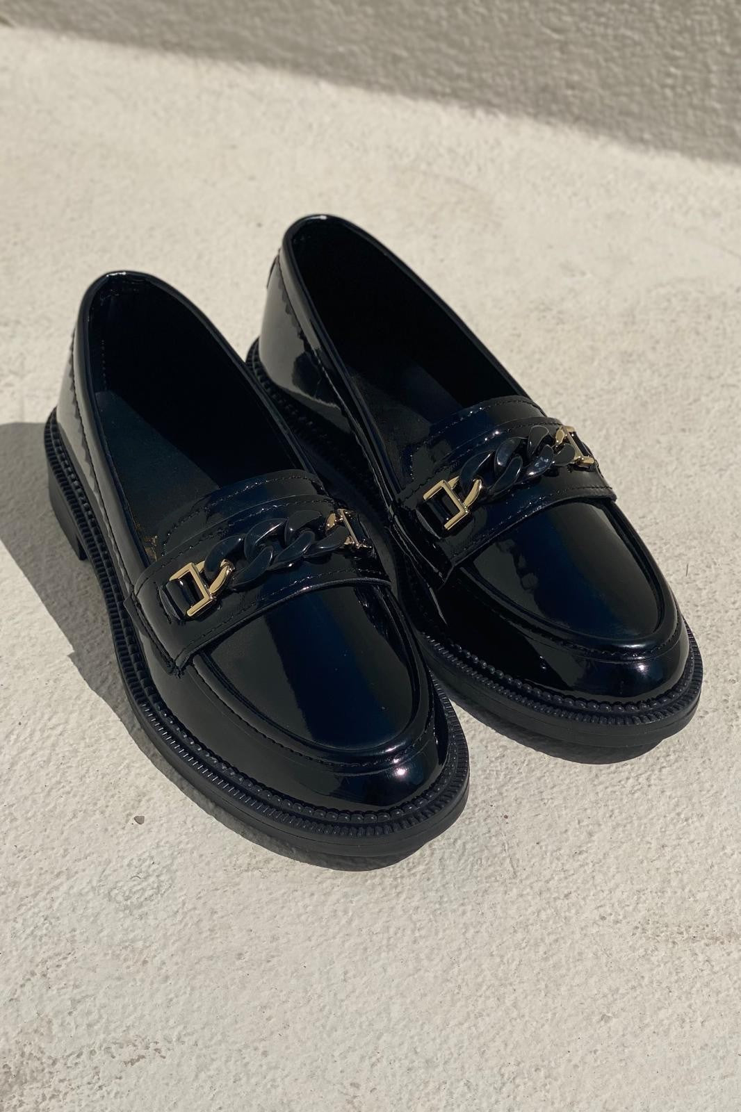 Entra Black Patent Faux Leather Women's Loafers