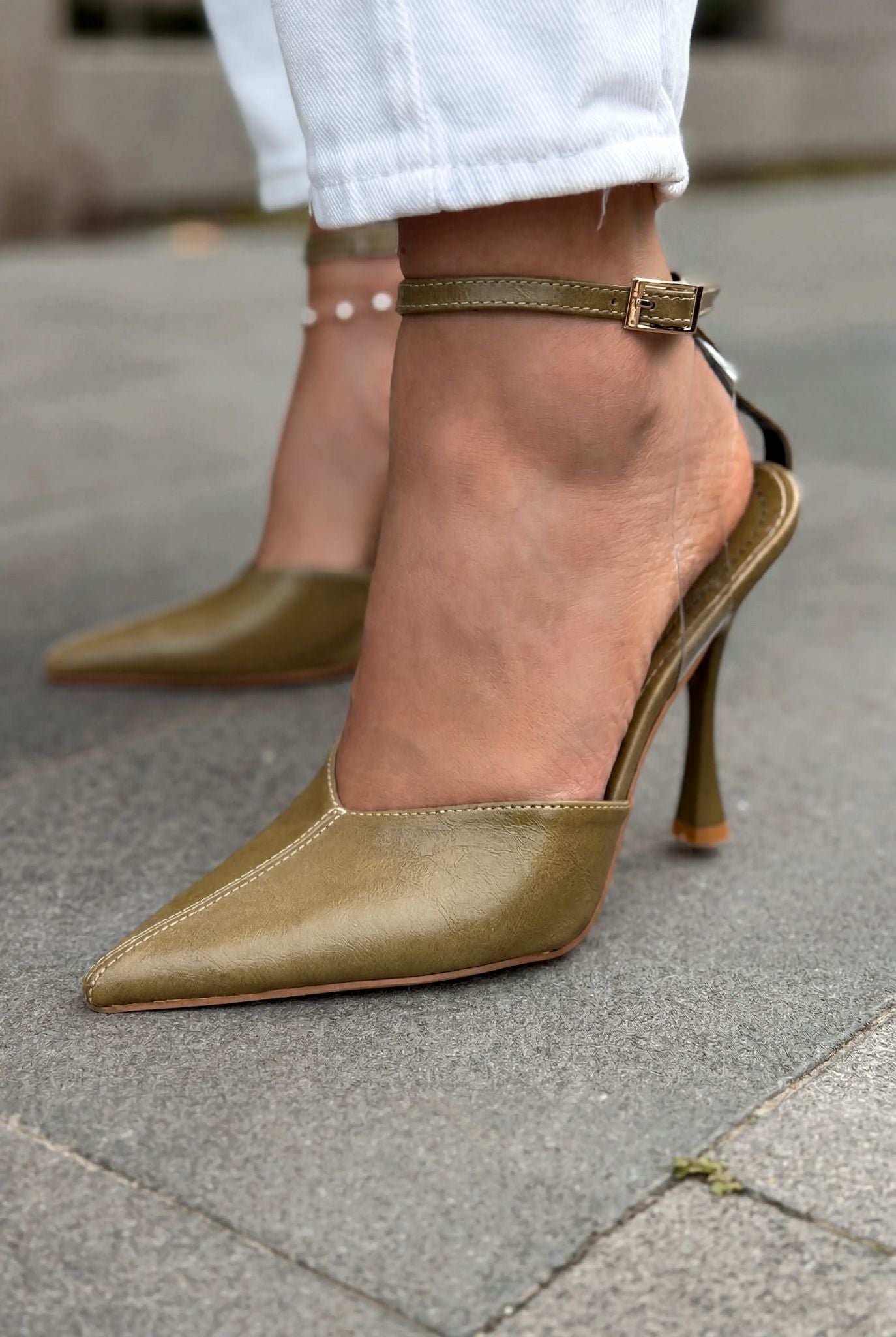 Rovire Khaki Crinkled Patent Faux Leather Women's Stilettos