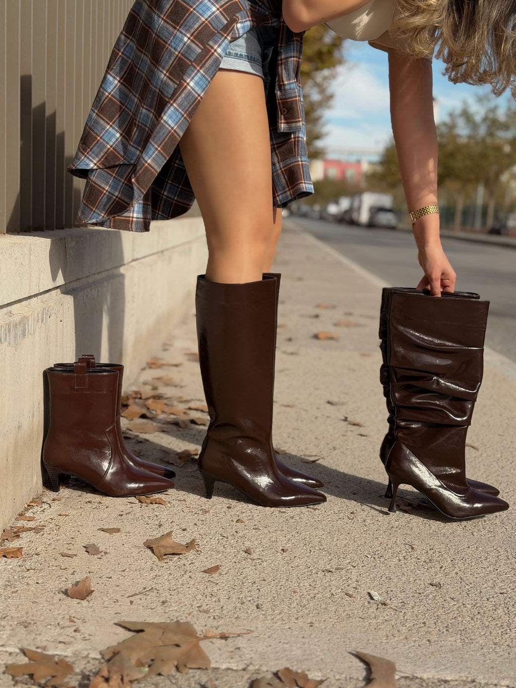 Remni women's pumps boots Light Brown crinkled patent faux leather