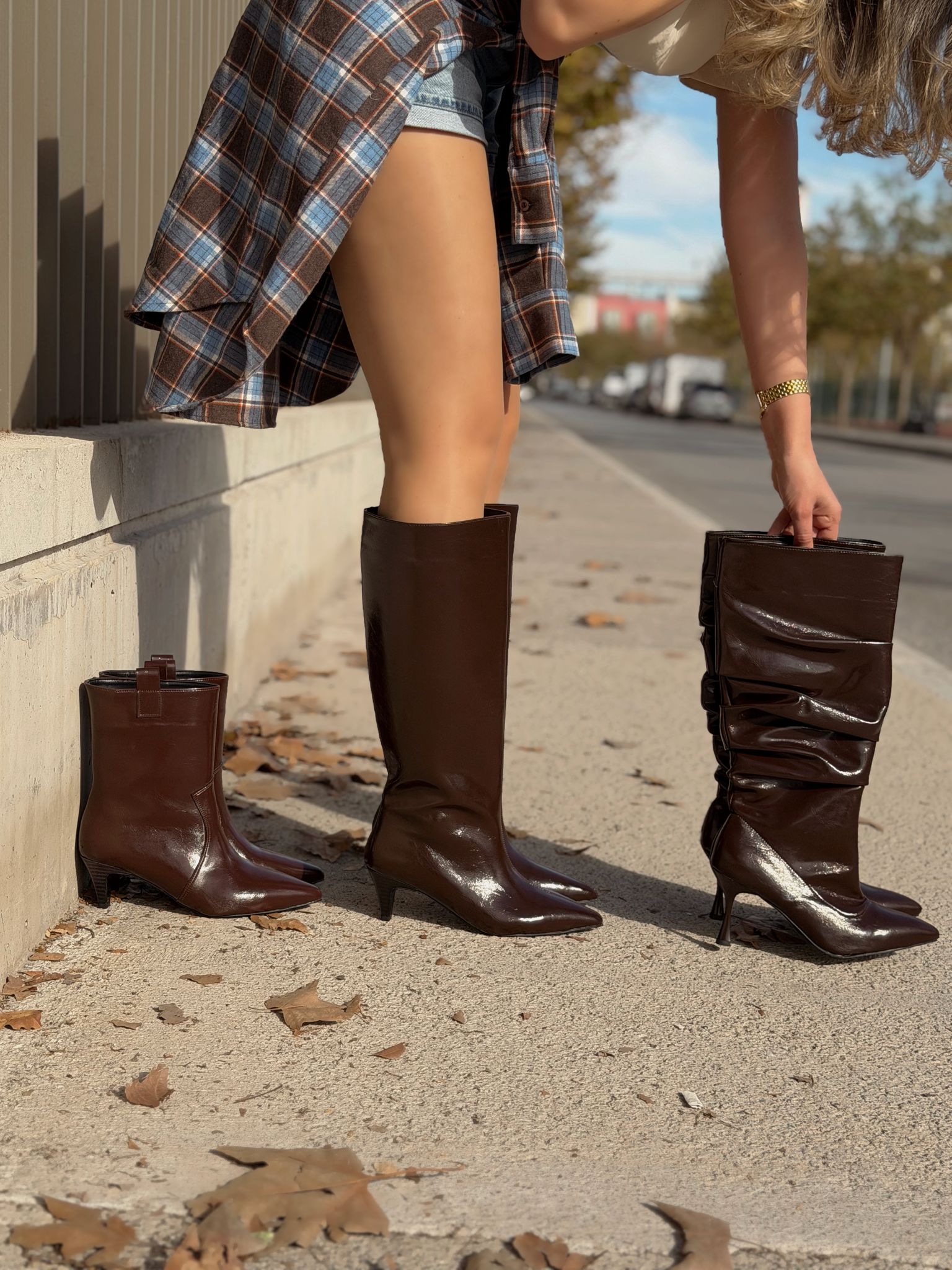 Remni women's pumps boots Light Brown crinkled patent faux leather