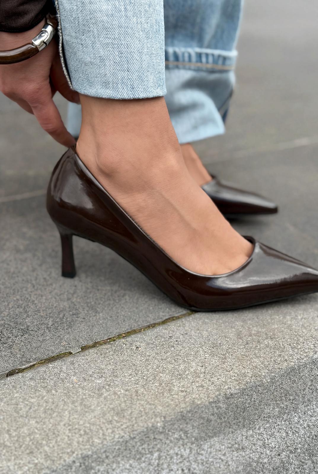 Delvion Light Brown Patent Faux Leather Women's Stiletto