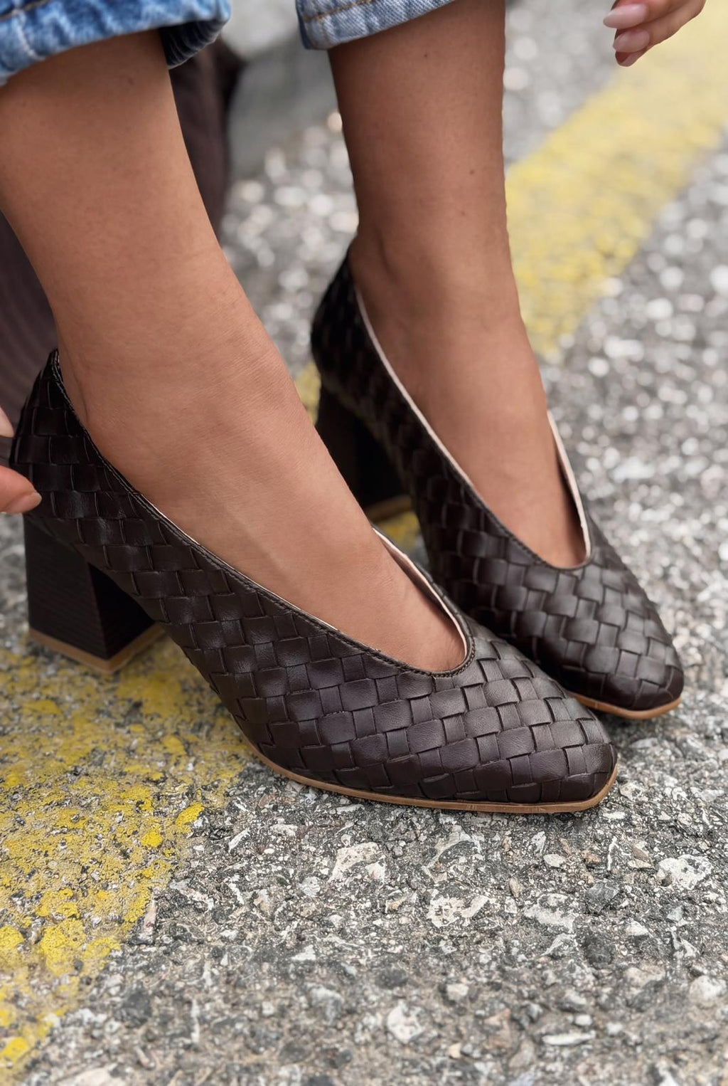 Torben Dark Brown Faux Leather Woven Pattern Women's Pumps