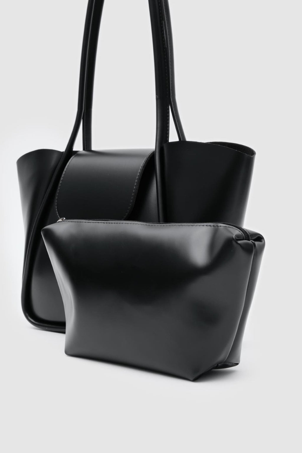 Jolin Black Faux Leather Shoulder Bag with Makeup Pouch