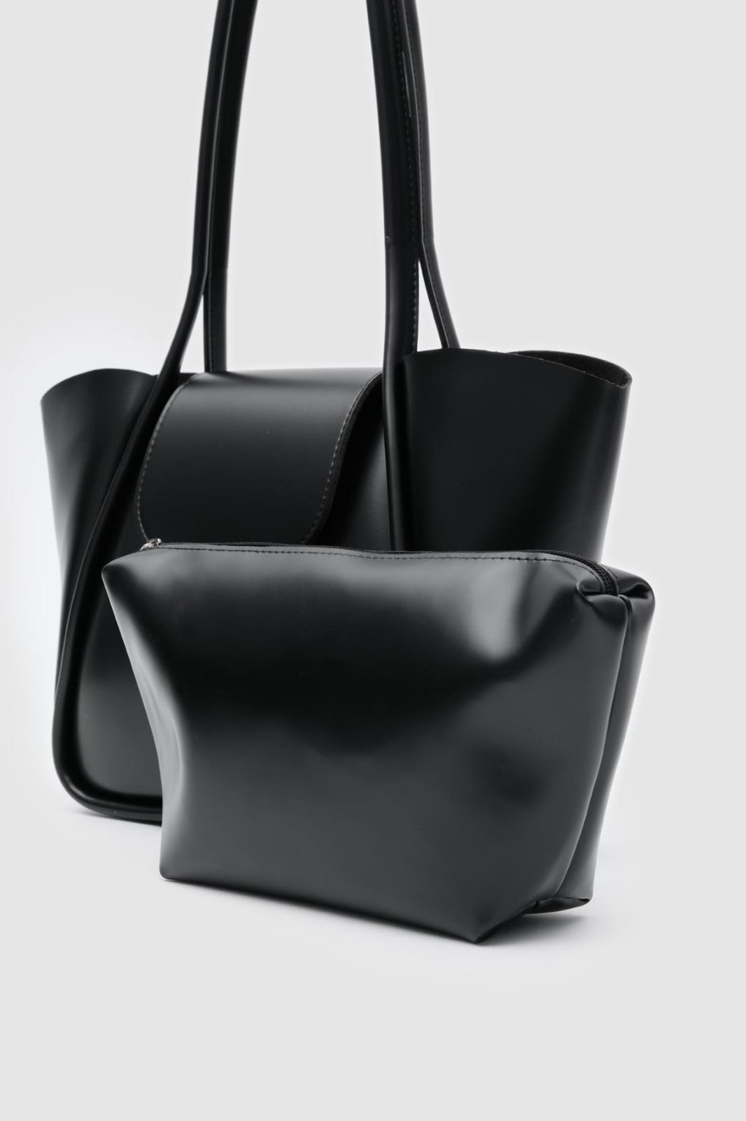Jolin Black Faux Leather Shoulder Bag with Makeup Pouch