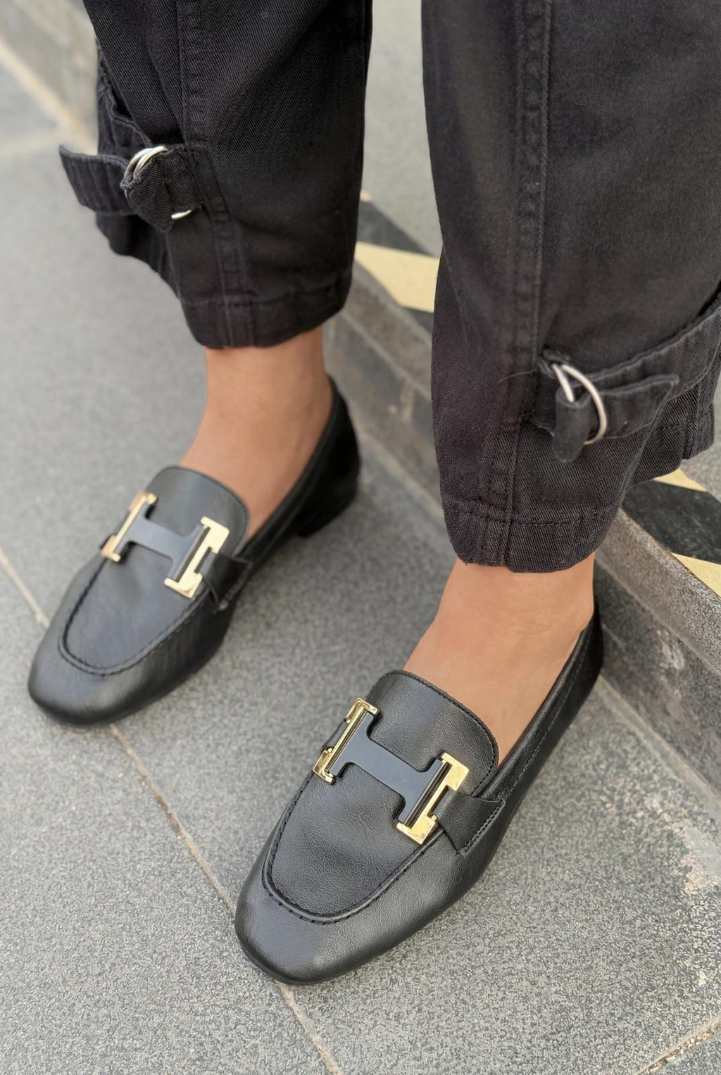 Elara Black Faux Leather Women's Loafers