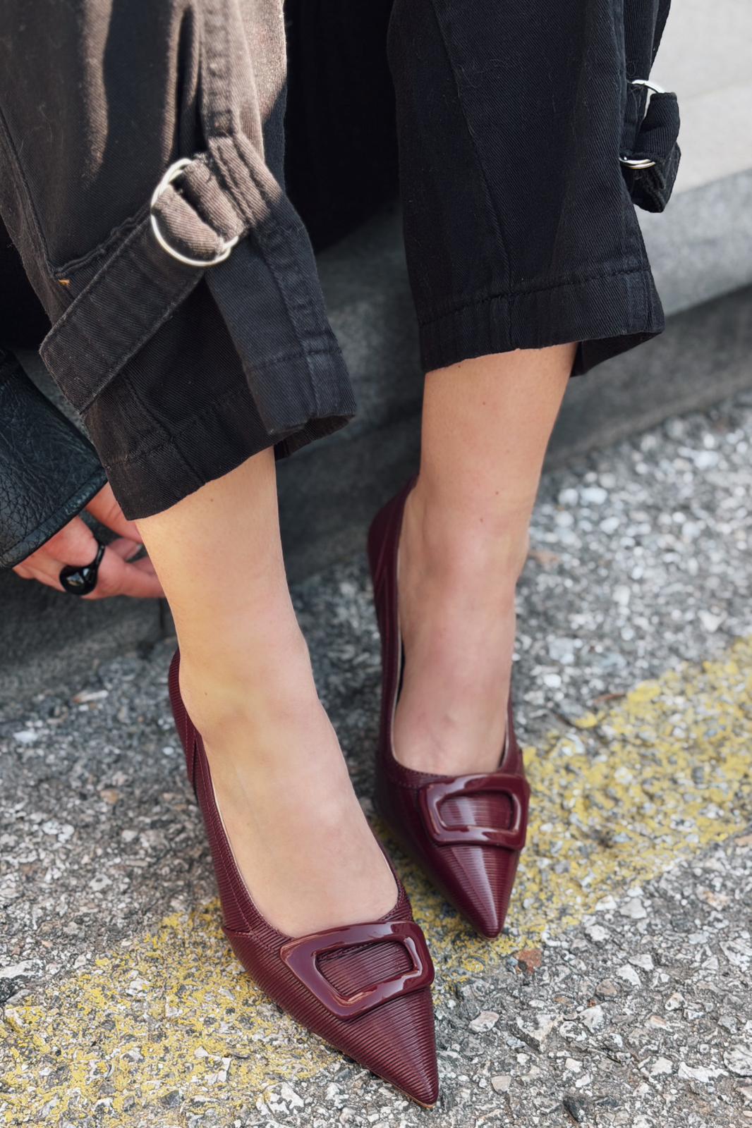 Finrel Burgundy Patent Faux Leather Women's Stilettos
