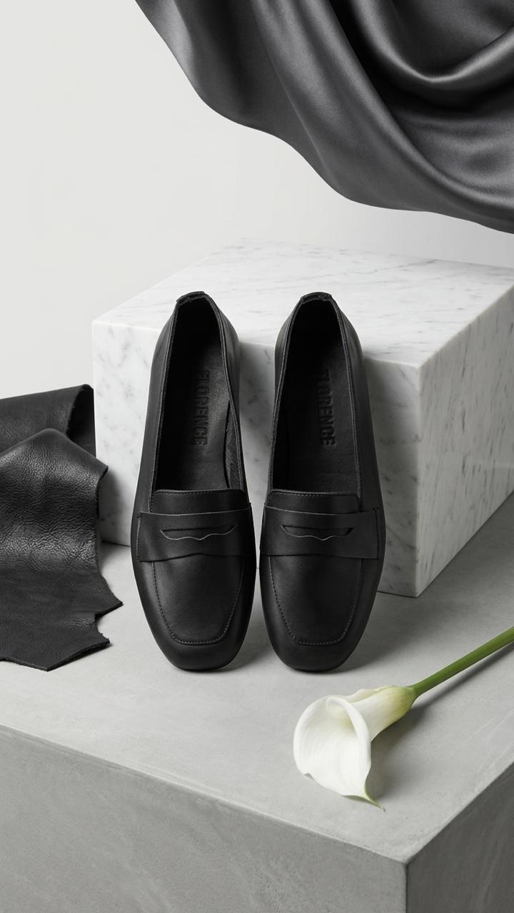 Melniel Black Genuine Leather Women's Loafers
