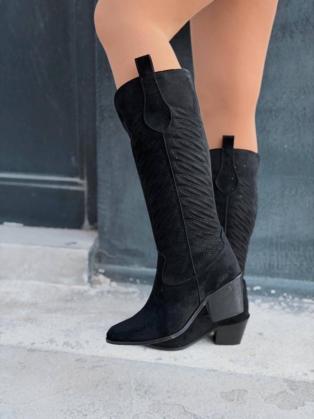 Marvett Black Suede Women's Cowboy Boots