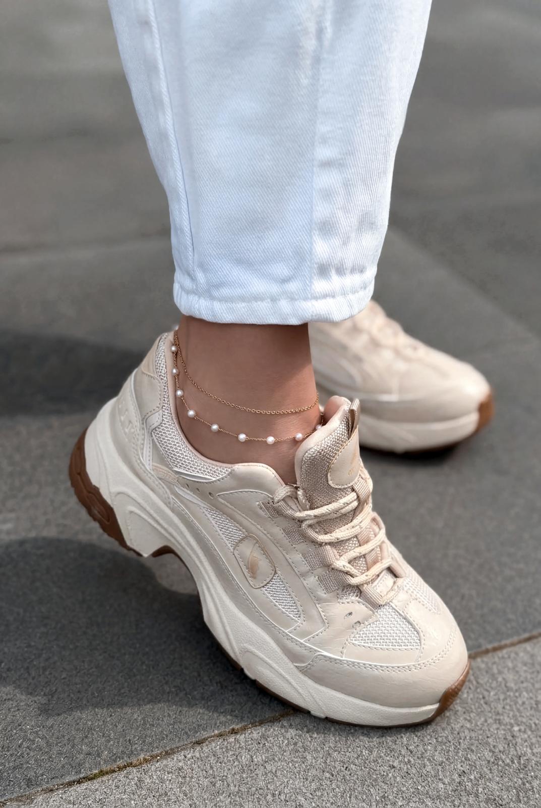Norser Beige Genuine Leather Women's Sneakers