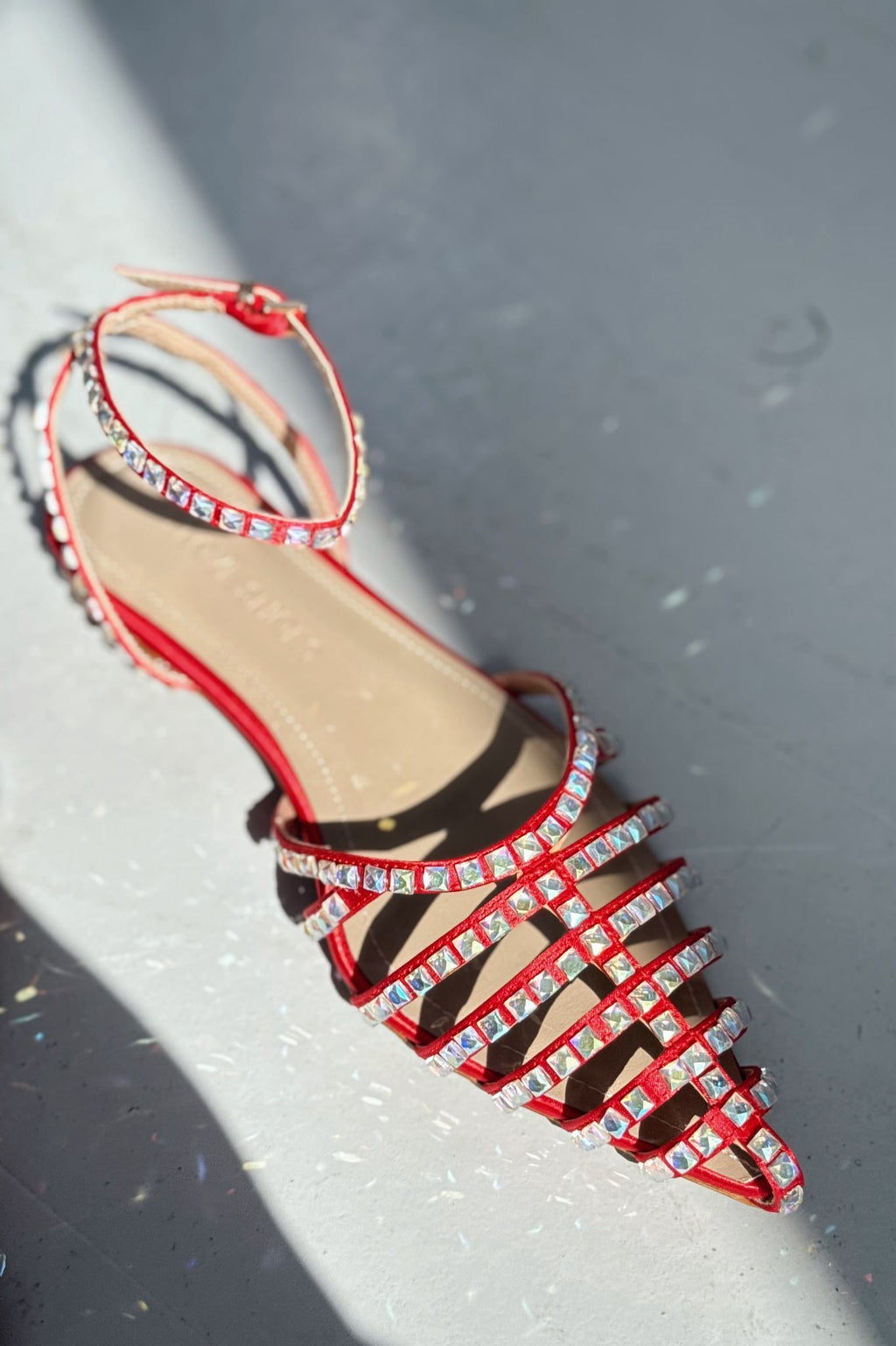 Xomira Red Faux Leather Women's Strap Detail Flats