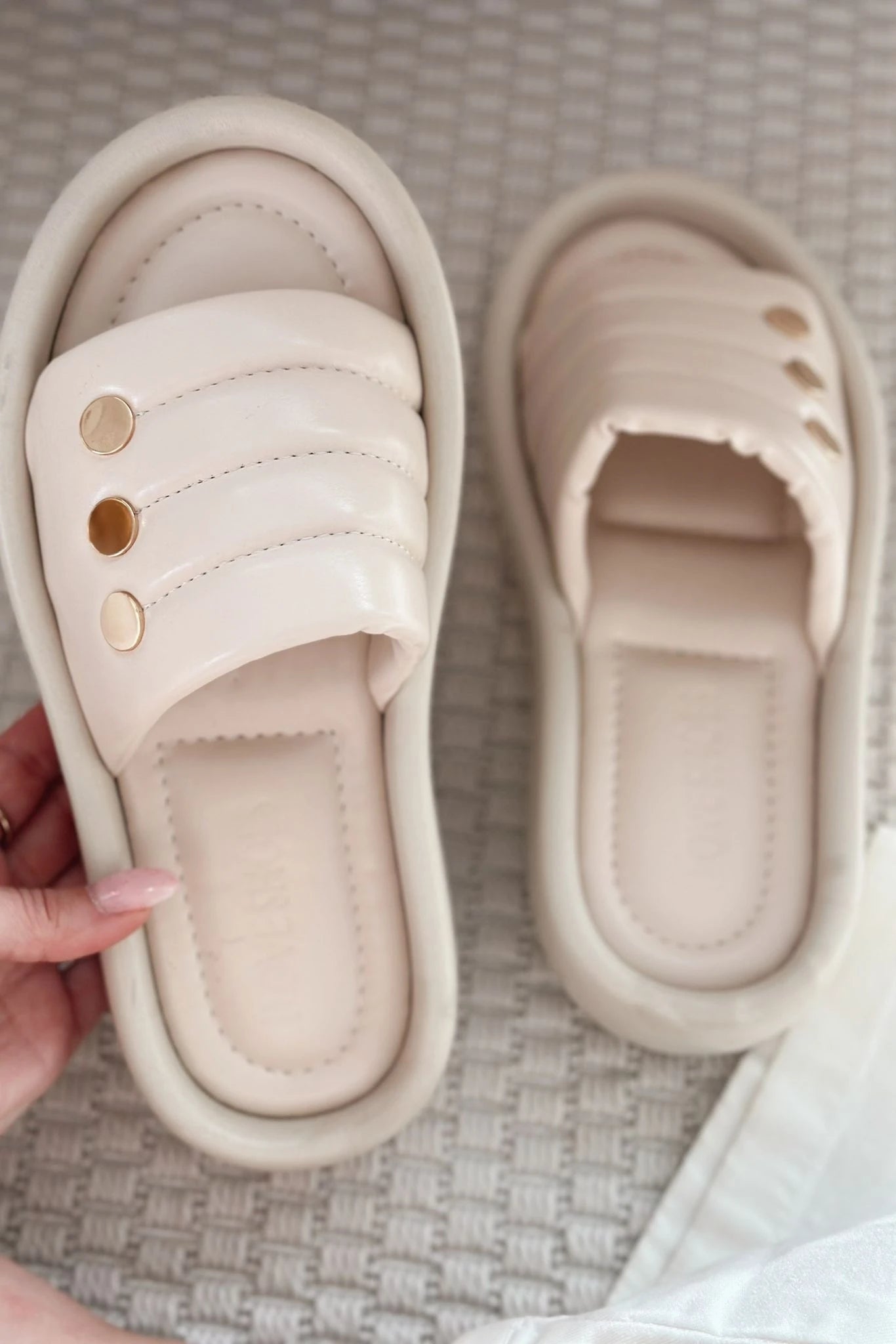 Roly Beige Faux Leather Studded Women's Mules