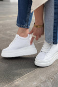 Korin White Faux Leather Women's Hidden Wedge Sneakers