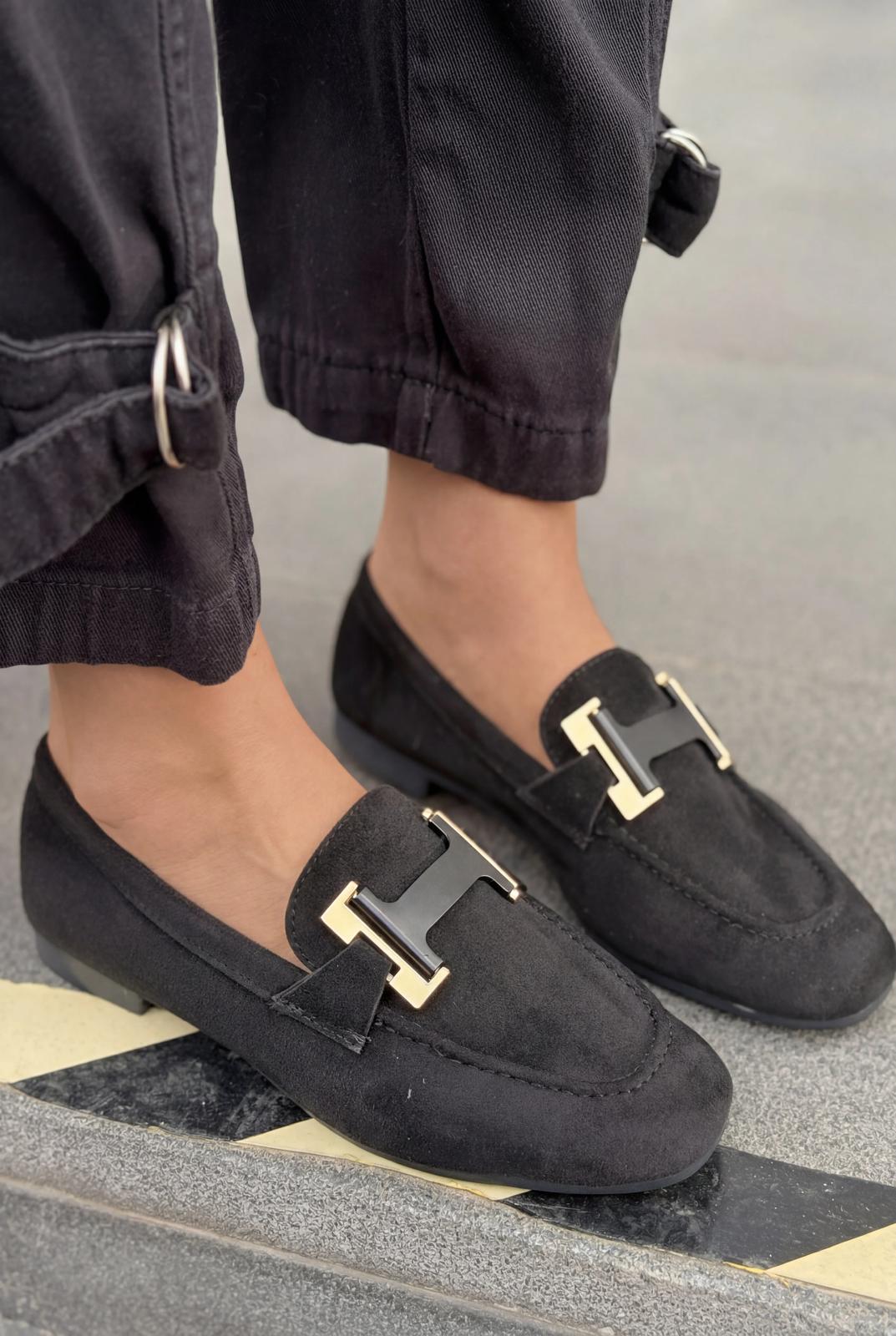 Elara Black Suede Women's Loafers