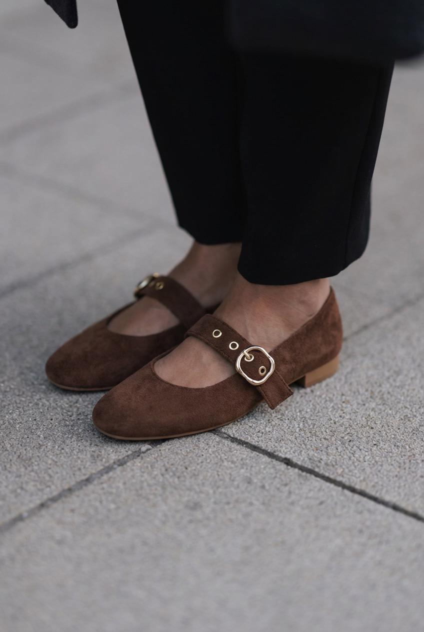 Dexor Dark Brown Suede Women's Flats