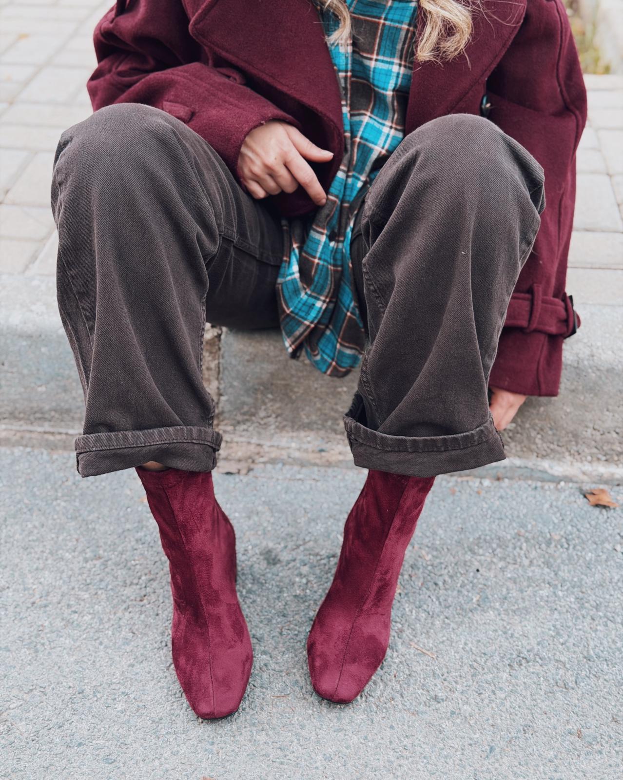 Jornel Women's Pumps Stretch Boots Burgundy Suede