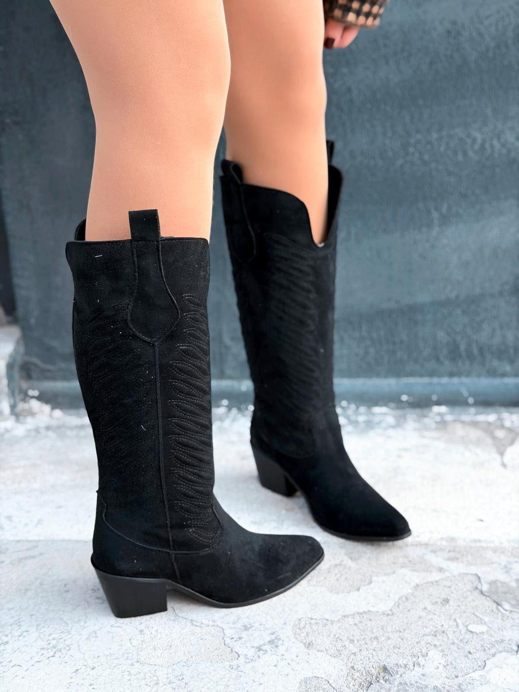 Marvett Black Suede Women's Cowboy Boots