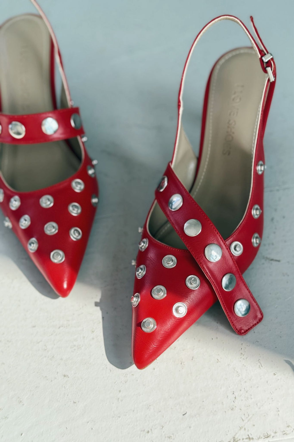Selorin Red Faux Leather Studded Women's Stilettos