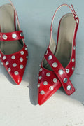Selorin Red Faux Leather Studded Women's Stilettos