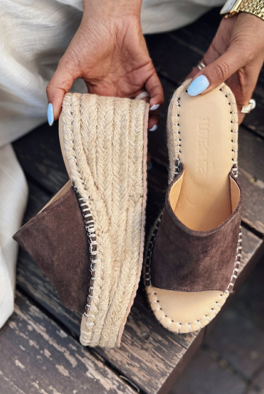 Lorver Light Brown Genuine Suede Women's Wedge Heel Mules
