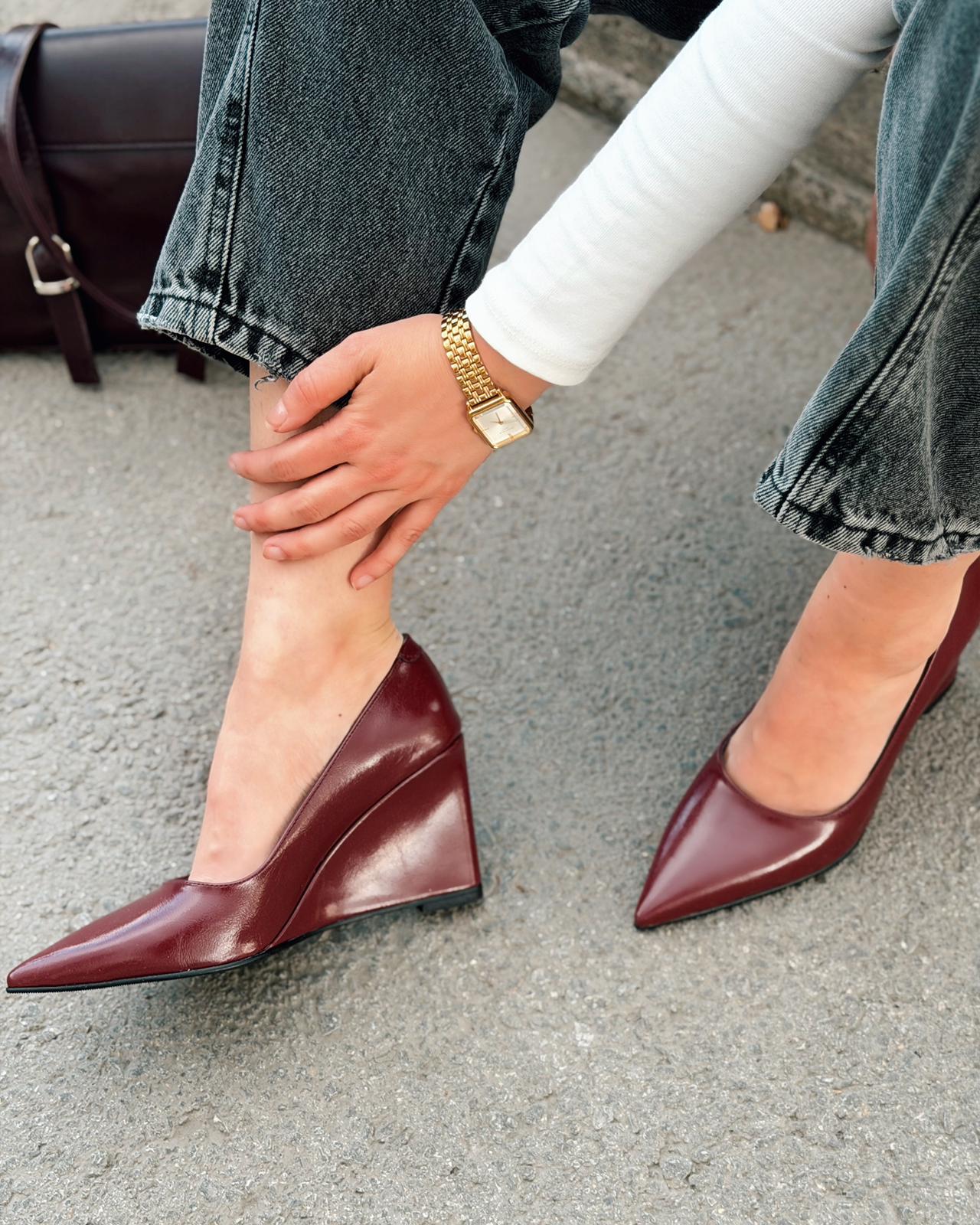 Mariel Bordeaux Faux Leather Platform Stiletto Pumps