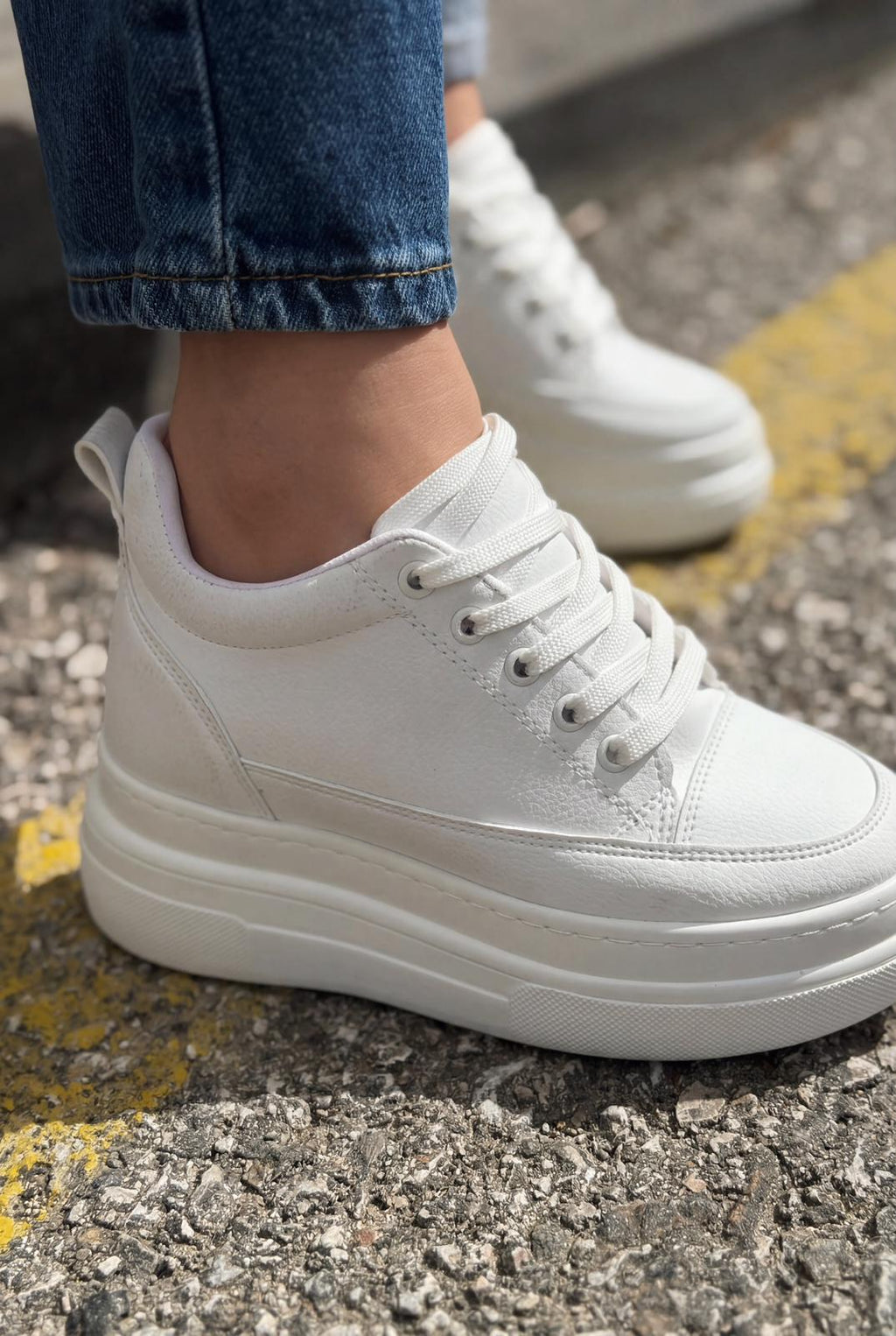 Korin White Faux Leather Women's Hidden Wedge Sneakers