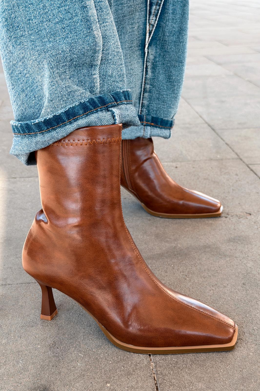 Alderie Tan Faux Leather Women's Pumps Boots