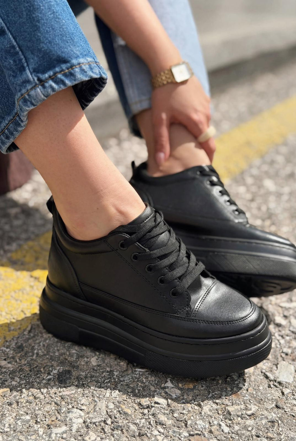 Korin Black Faux Leather Women's Hidden Wedge Sneakers