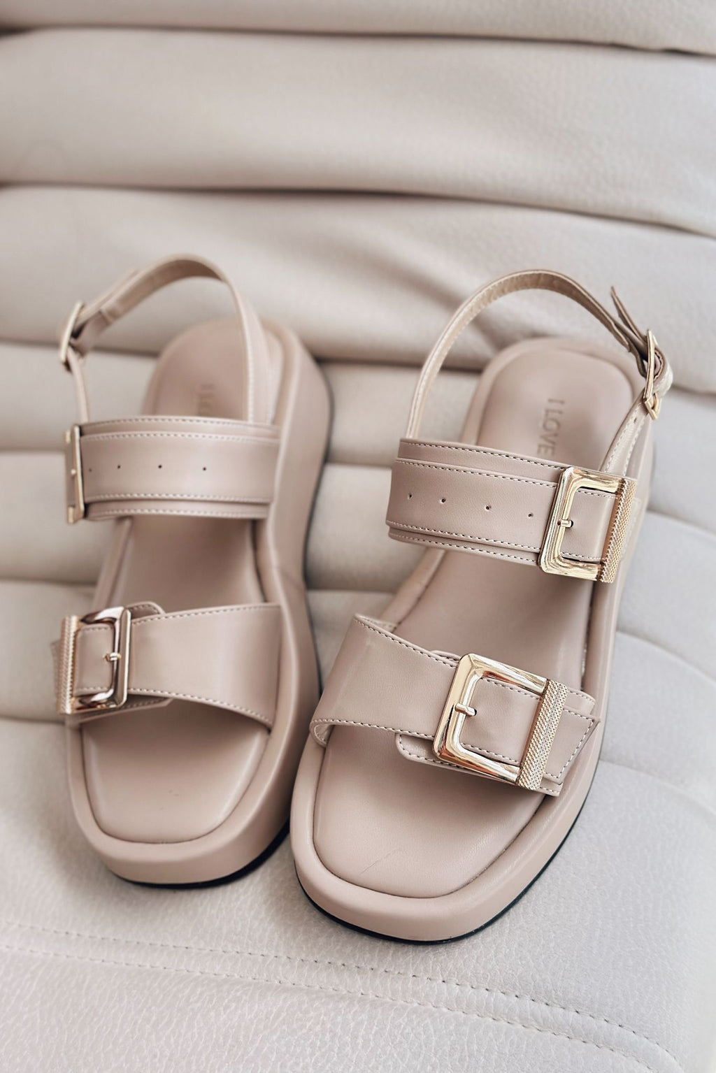 Perina Nude Faux Leather Buckle Detail Women's Sandals