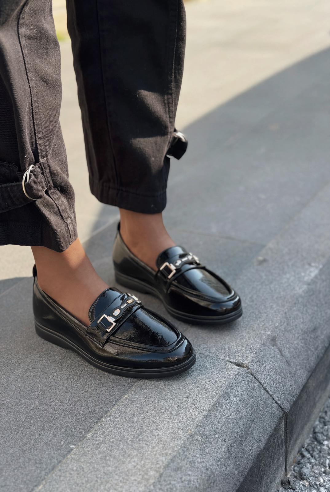 Toler Black Patent Faux Leather Women's Loafers