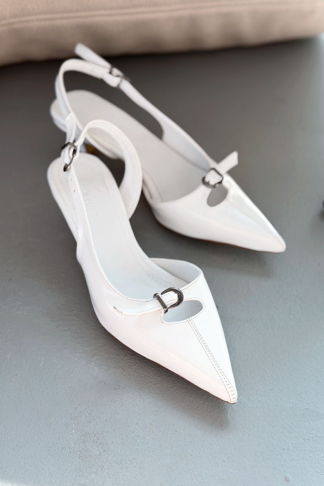 Norin White Crinkled Faux Leather Women's Stilettos