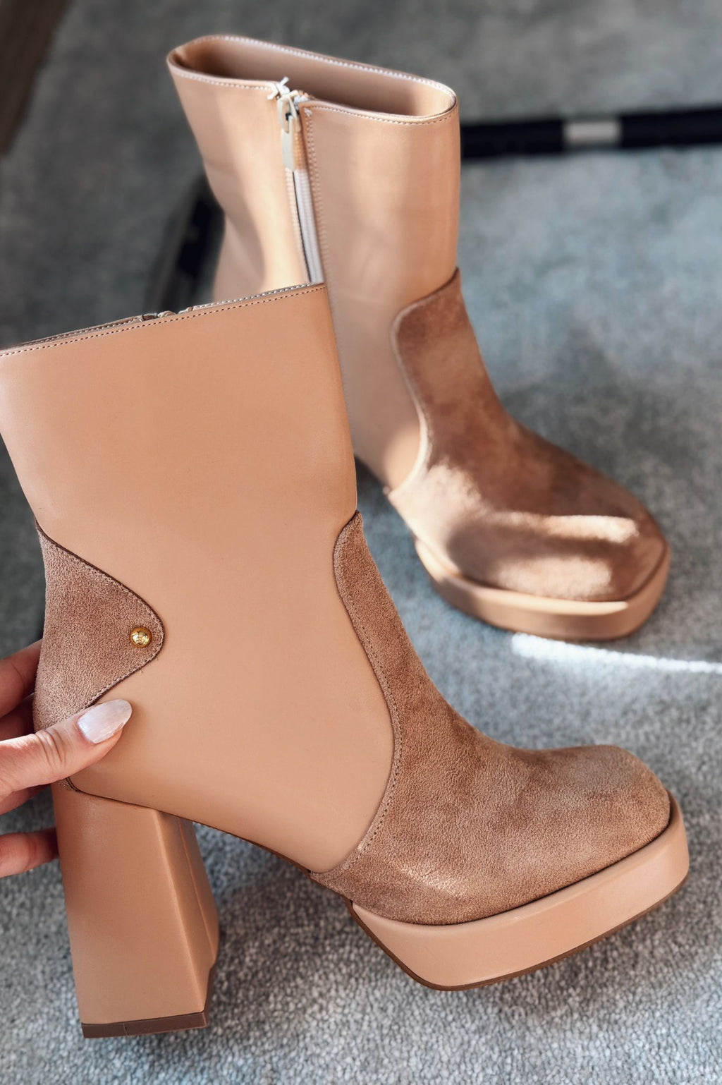 Olexsa Nude Faux Leather High Heel Women's Boots