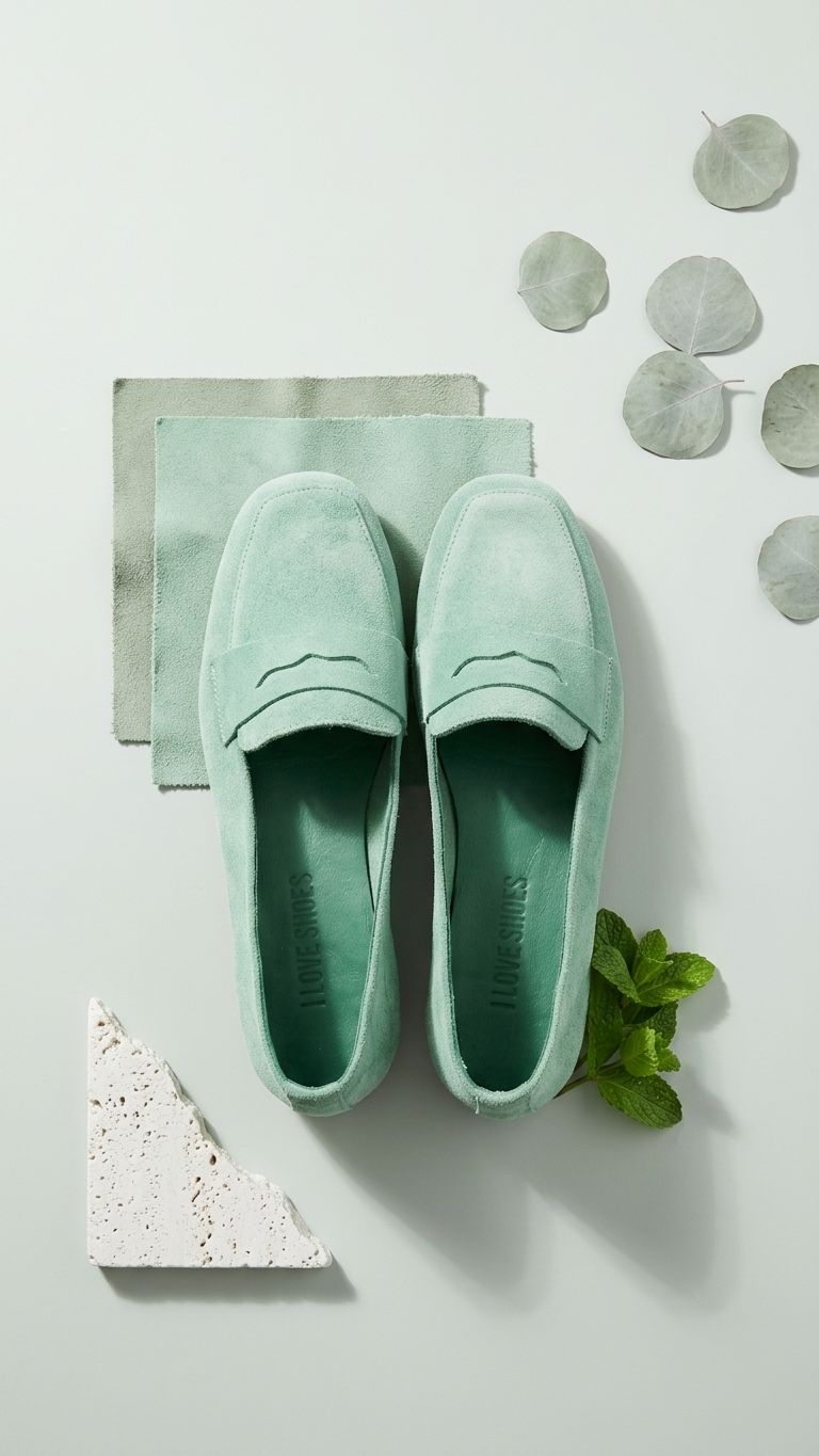 Melniel Green Genuine Suede Women's Loafers